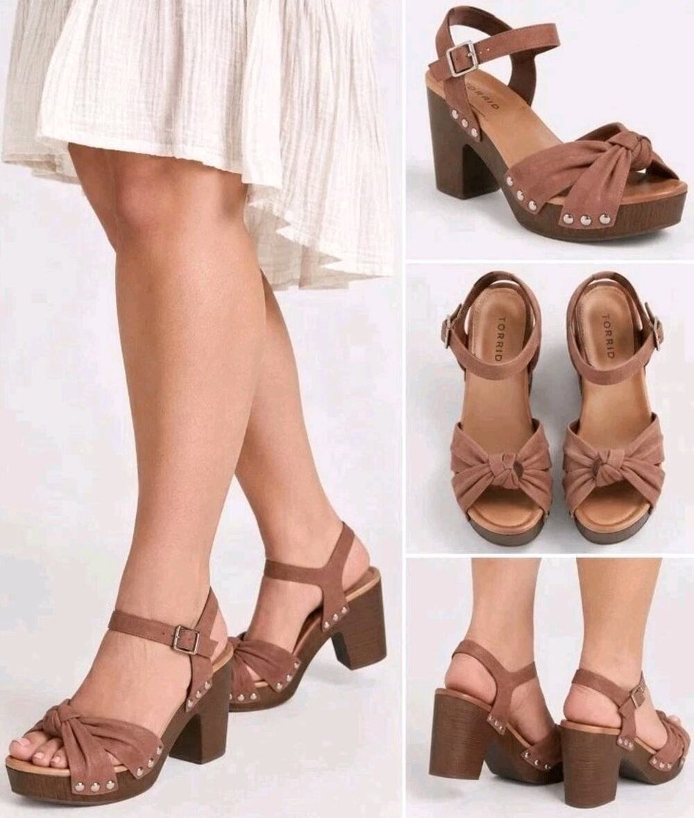 Torrid Studded Faux Leather Knot Clog Mules Wood Block Heel Size 7.5WW Platform